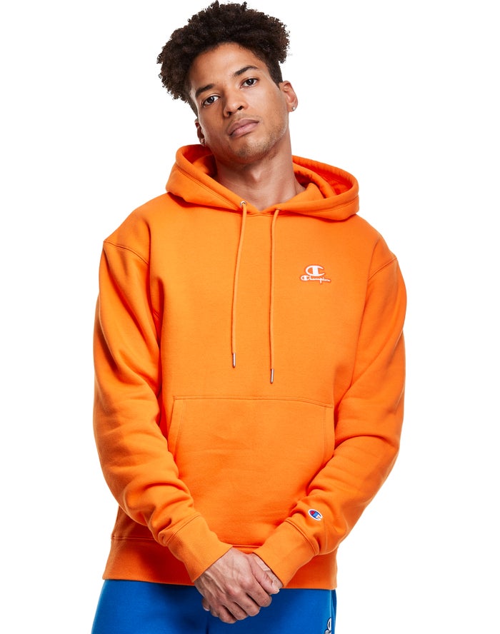 Champion Herre Hættetrøje Orange - Classic Fleece Embroidered Applique Logo - Danmark EKN-916572